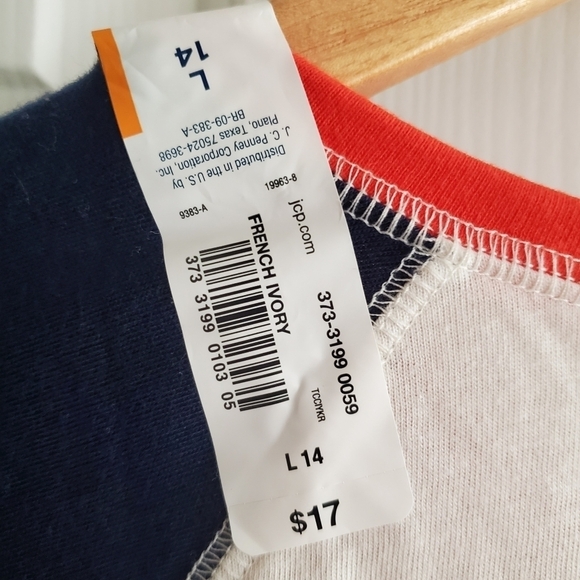 NWT Girls Arizona Jeans Long Sleeve Raglan Retro Striped Ivory Blue Top Size L - Picture 4 of 4